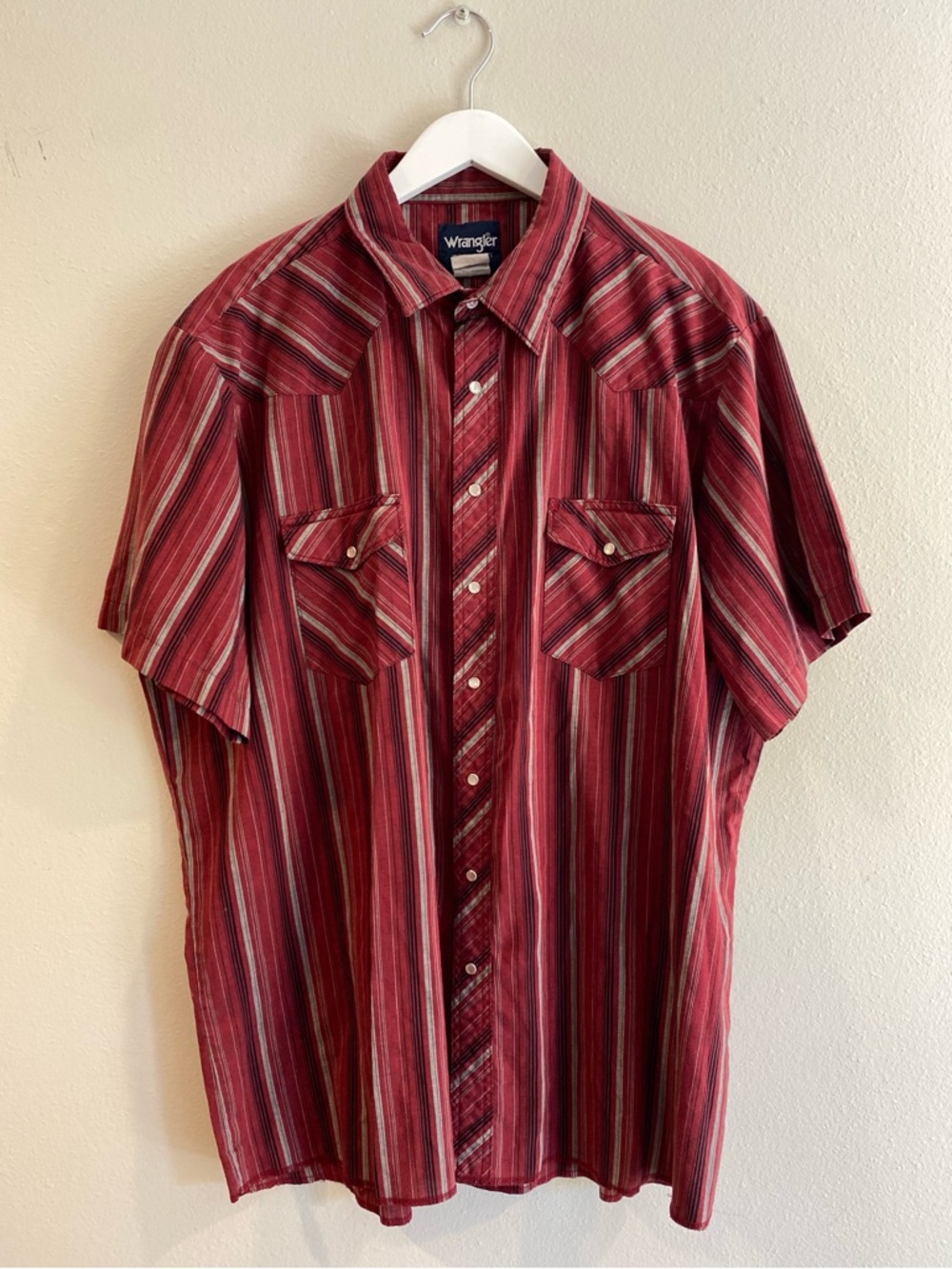 Wrangler Men's Short Sleeve Striped Western Pearl Snap Shirt XXL Red Y2K Vintage - Picture 2 of 9